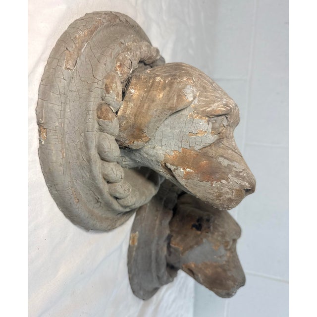 Pair Antique Hand Carved Dog Architectural Salvage Wall Sculpture Conklin Port For Sale - Image 9 of 13