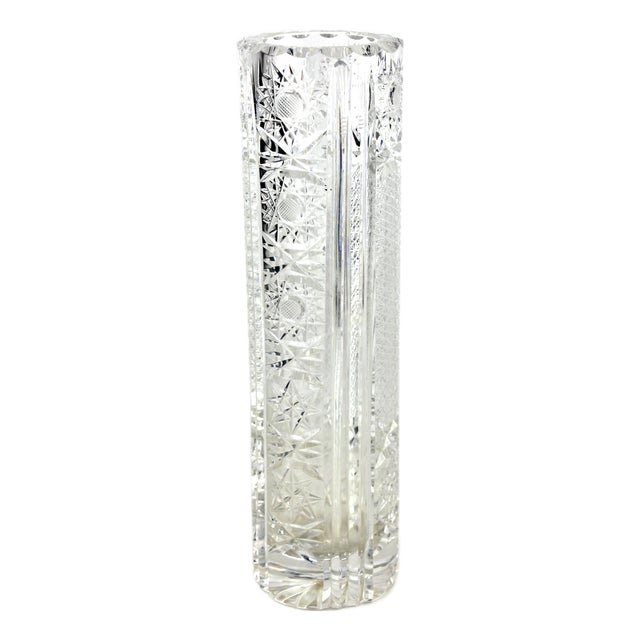 Bohemian Lead Crystal Vase with Exquisite Hand-Cutting, 1950s For Sale