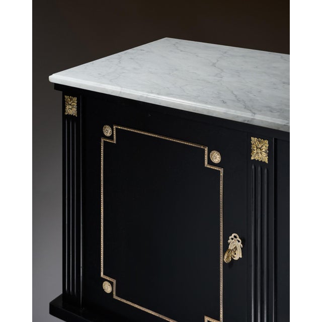 French Louis XVI Ebonized Mahogany Four-Door Buffet With Carrara Marble, Circa 1910 For Sale - Image 4 of 9