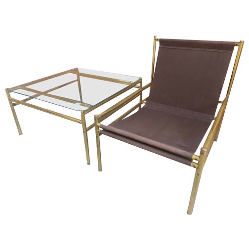 Vintage Italian Brass Dining Chairs and Table 1970s, Set of 3 For Sale