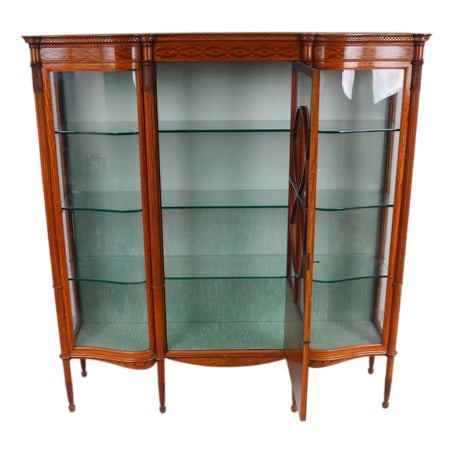 Victorian Satinwood Inlaid Display Cabinet, 1880s For Sale