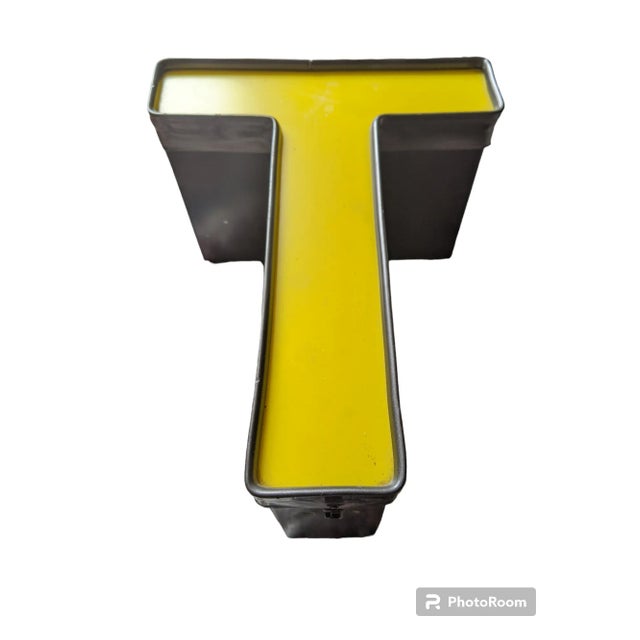 Mid Century Modern Metal and Acrylic Yellow Marquee Letter T For Sale - Image 9 of 12
