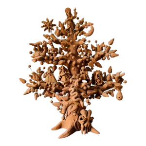 Signed Unglazed Vintage Guillermina Aguilar Adam & Eve Tree of Life Pottery Sculpture