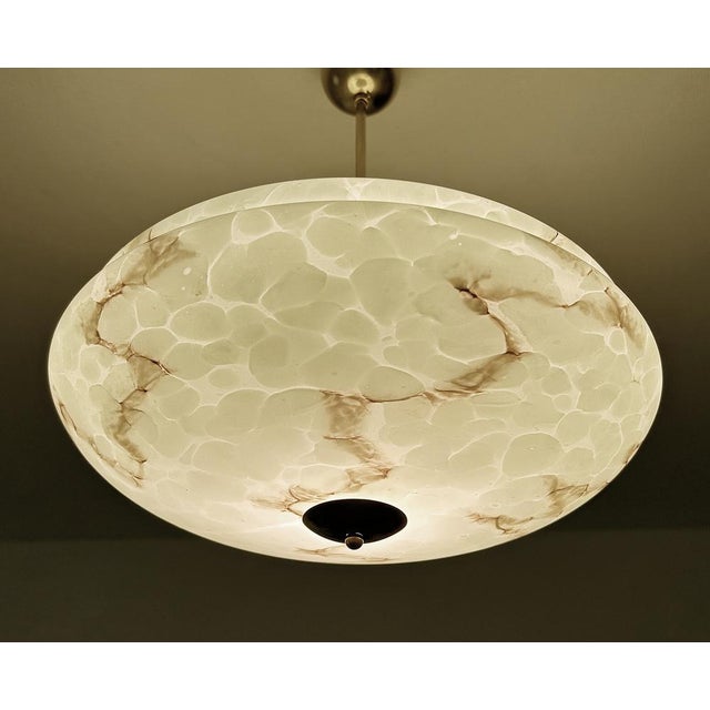 Gold Large Art Deco Pendant Light in Green Marble Glass, 1930s For Sale - Image 8 of 12