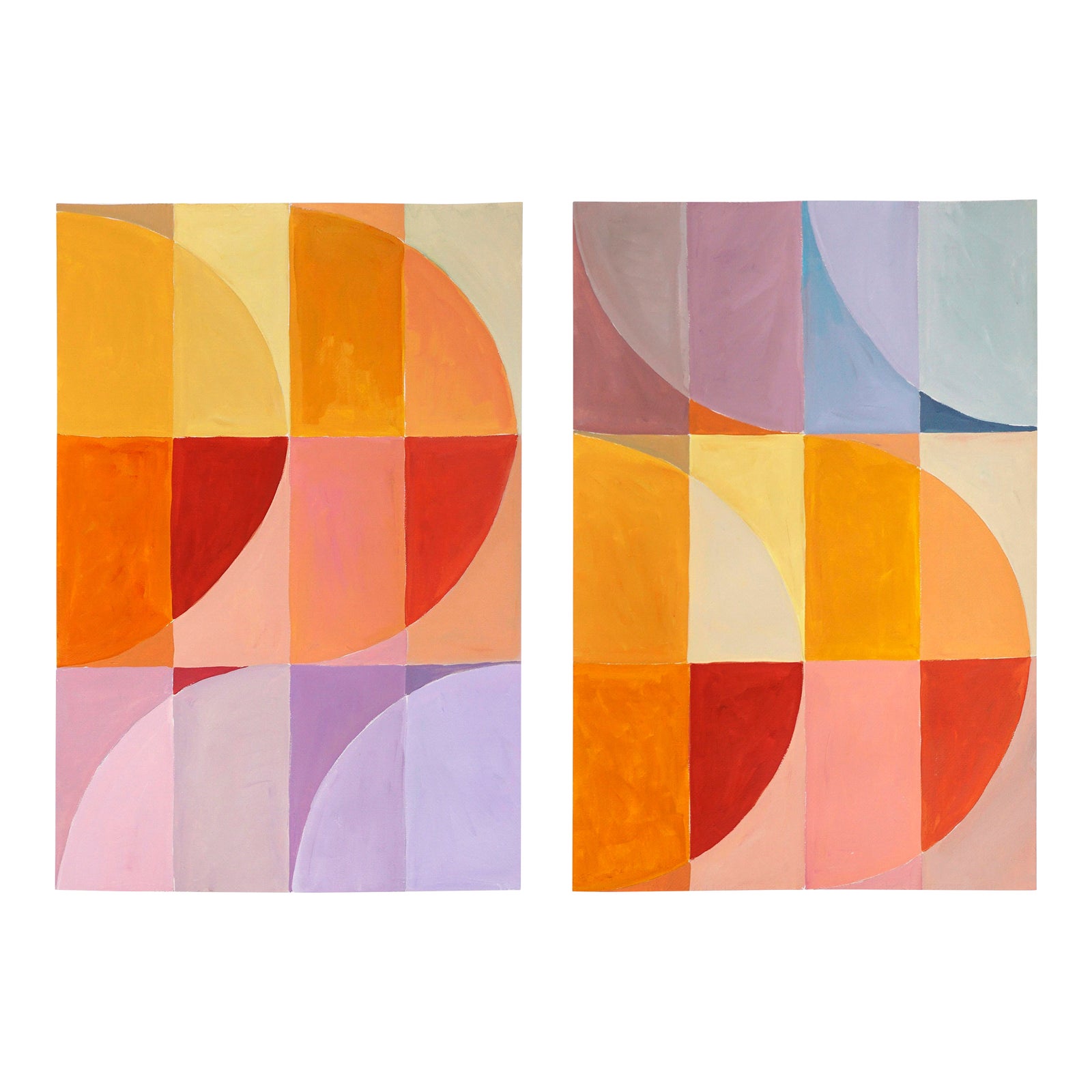 2023, Bauhaus Pattern Diptych in Warm Orange and Yellow, "Sunset to