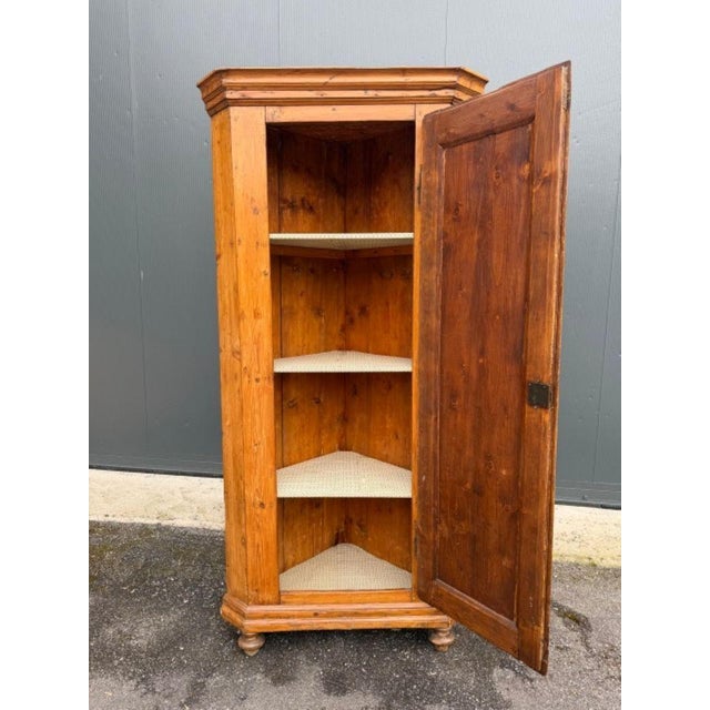 Corner cabinet, corner unit, made of fir wood. 19th century, original iron hardware. Solid and sound structure....