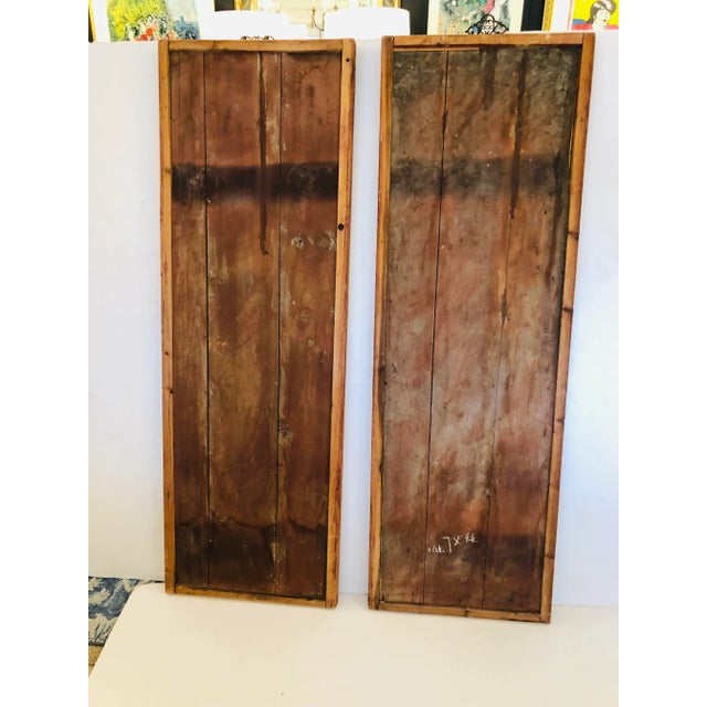 19th Century Antique Chinoiserie Figurative Distressed Painted Panels -A Pair For Sale - Image 10 of 13