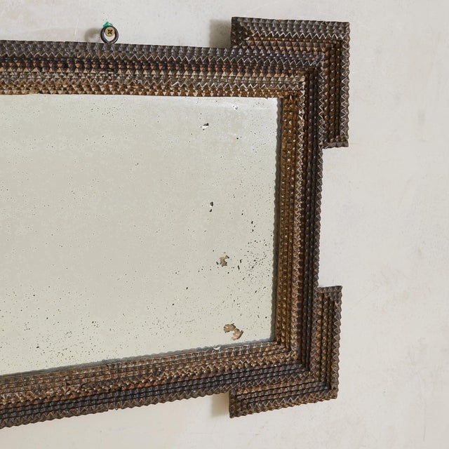 Brown French Tramp Art Wall Mirror with Zigzag Frame, Late 19th-Century - For Sale - Image 8 of 11