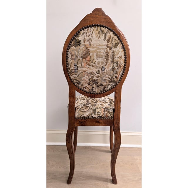 Vintage Carved Walnut Balloon Chair Early Louis XV Style Tapestry For Sale - Image 4 of 14