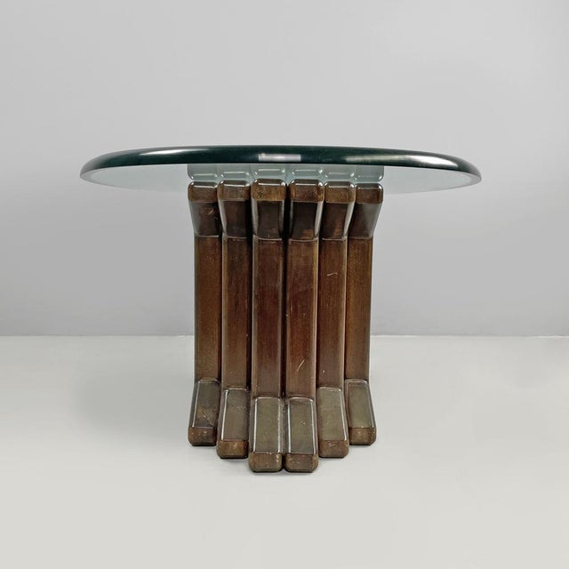 Italian Modern Wooden Coffee Table with Geometrical Base and Glass Top, 1970s For Sale - Image 6 of 18