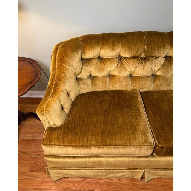 Textile Vintage Tufted Gold Velvet Sofa Couch For Sale - Image 7 of 10