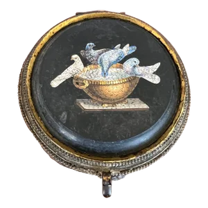 19th C. Italian Grand Tour Micro-Mosaic "Doves of Pliny" Box After Antiquity