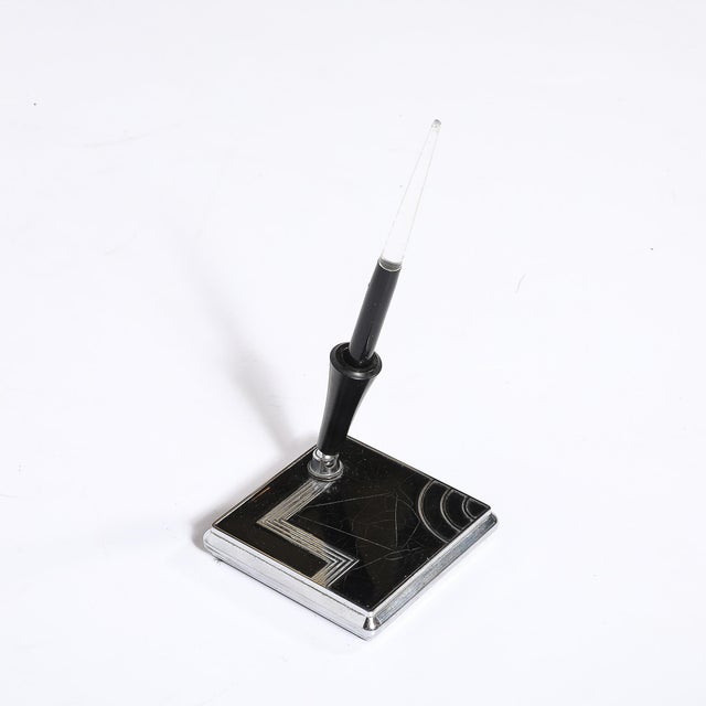 Art Deco Geometric Squared Base Chrome & Bakelite Fountain Pen Signed Esterbrook For Sale In New York - Image 6 of 16