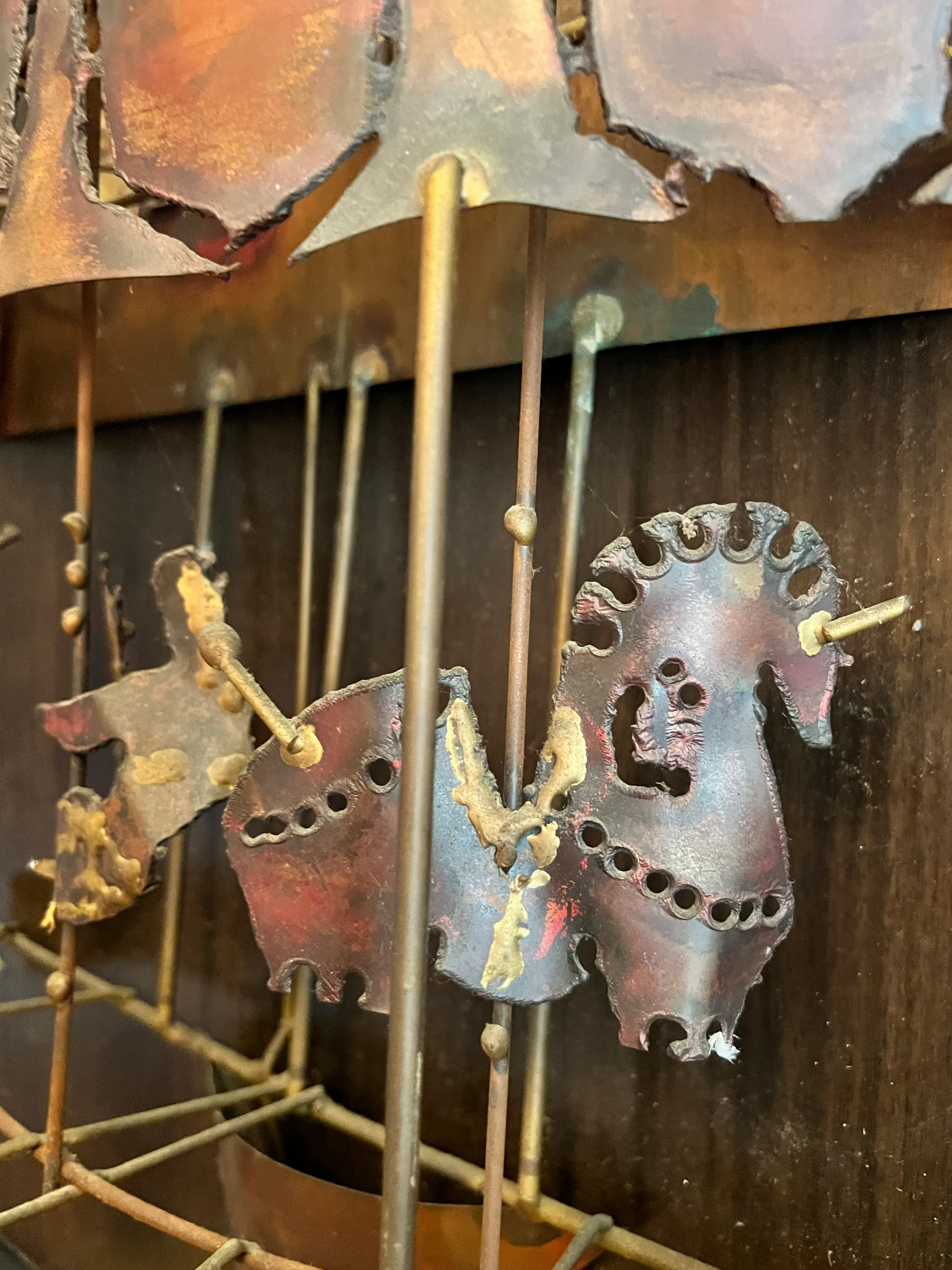 1970s Hillside Original 3D Copper Brutalist Metal Work Sculpture