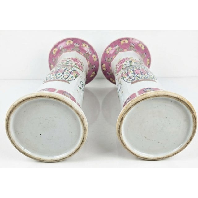 Pair of Famille Rose Beaker Vases has measurements of approximately 10"x10"x20"