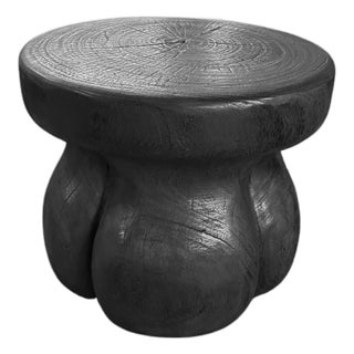Sculptural Mango Wood Side Table, Burnt Finish Modern Organic For Sale