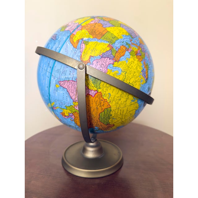 1960s Vintage, Mid-Century Modern Scholastic World Globe by the George F. Cram Co., Inc. For Sale - Image 5 of 13