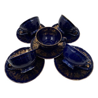 Art Deco Cobalt Porcelain Service from Bareuther, 1940s, Set of 12 For Sale