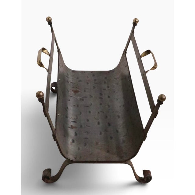 Mid 20th Century Arts and Crafts Style Iron and Brass Firewood Log Holder For Sale - Image 12 of 13