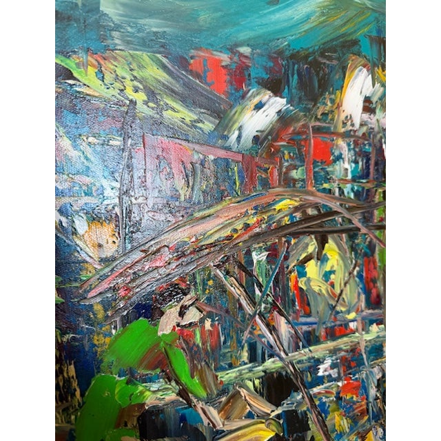 Offered is a stunning, large-scale original modern oil painting by celebrated Vietnamese abstract master Nguyen Lam...