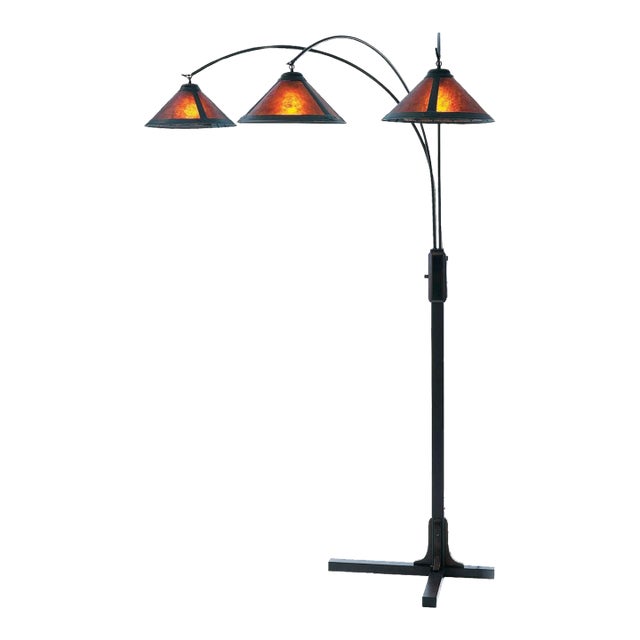 1960s Nova of California Mid Century Natural Mica Floor Lamps - 86" Espresso Wood , Bronze & Amber Mineral Mica, Dimmer Switch For Sale