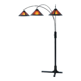 Natural Mica 3 Light Arc Floor Lamp - 86", Espresso Wood , Bronze & Amber Mineral Mica, Dimmer Switch, X-Base For Sale