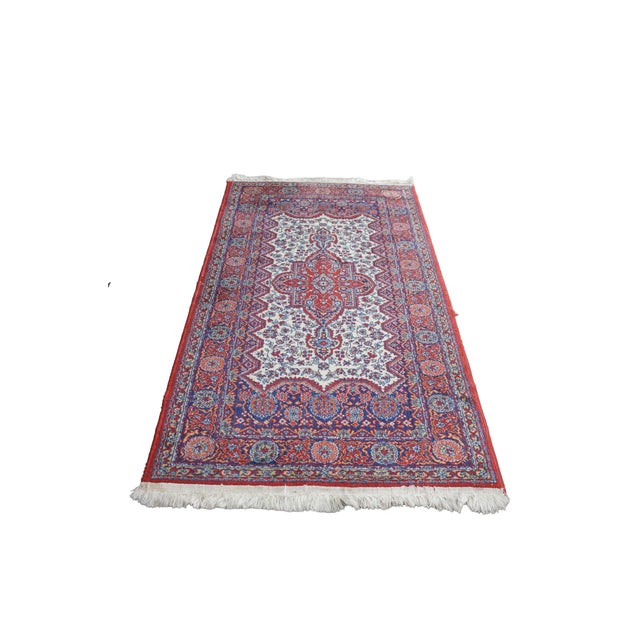 Traditional Vintage Hand-Knotted Oriental Geometric Medallion Wool Rug Ivory Crimson 3x6' For Sale - Image 3 of 12