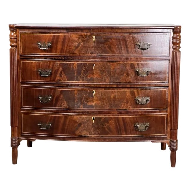 Antique Sheraton Mahogany Bowfront Chest C. Early 19th Century For Sale