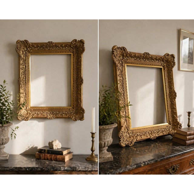 Elegant antique solid wood frame, richly carved in the Louis XIV style. Original gold leaf gilding, with beautiful nuances...