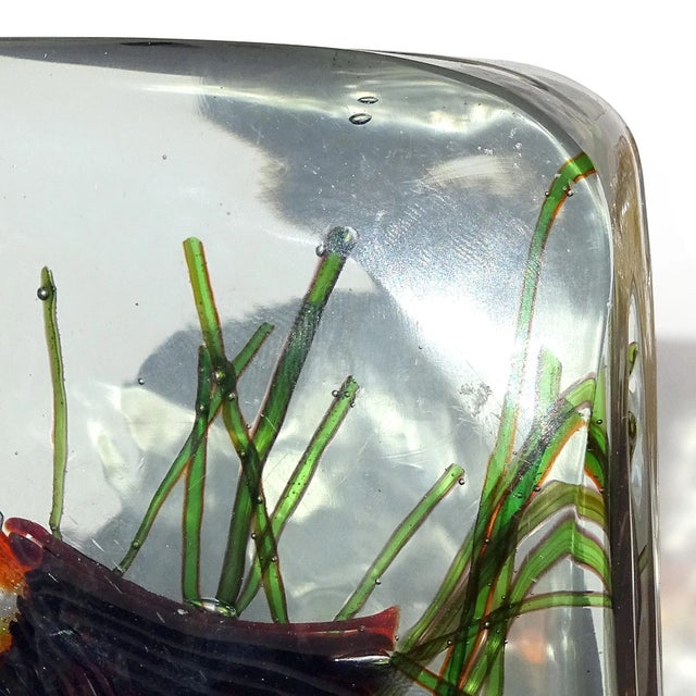 Vintage Murano Cenedese Barbini Purple Red Silver Flecks Italian Art Glass Fish Aquarium Sculpture For Sale - Image 9 of 9