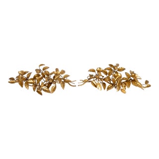 Vintage Glided Lemon Branch Wall Mounted Sconces Candle Holders- Set of 2 For Sale