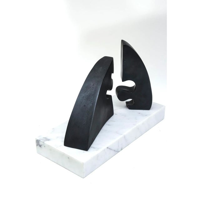 Abstract Vintage Abstract Signed Jean Arp Style Bronze Sculpture on White Carrara Marble Base For Sale - Image 3 of 13