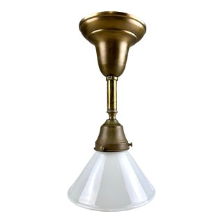 1960’s Vintage Brass & Milk Glass Pendant Light For Sale