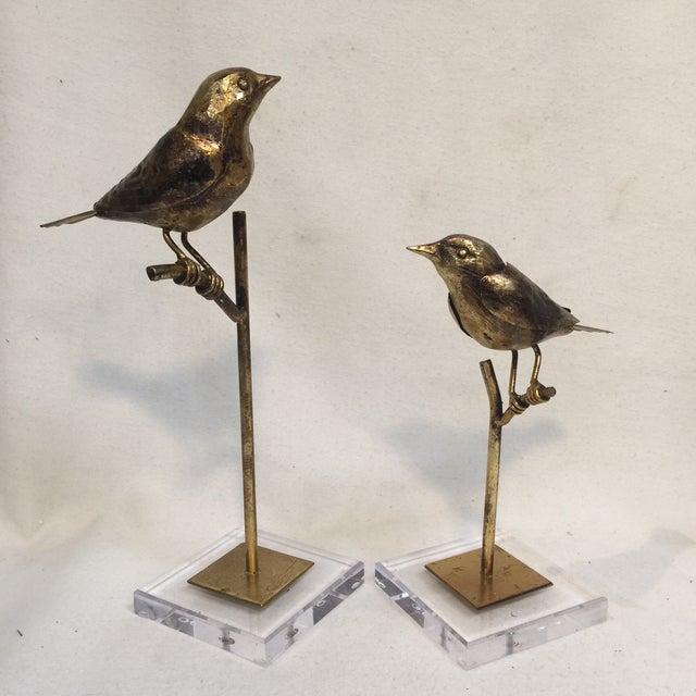 Metal Birdies on Glass Stand - a Pair For Sale - Image 7 of 7