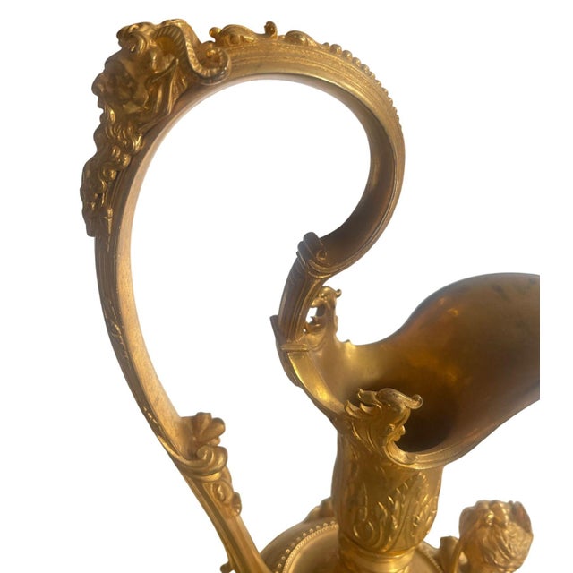 Metal Pair of French Belle Époque Gilt Bronze Ewers on Marble Bases. Late 19th Century For Sale - Image 7 of 10