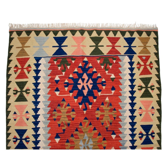 Red Hand-Woven Turkish Rug Flat Weave Wool Area Rug - 3'7" X 5'10" For Sale - Image 8 of 11