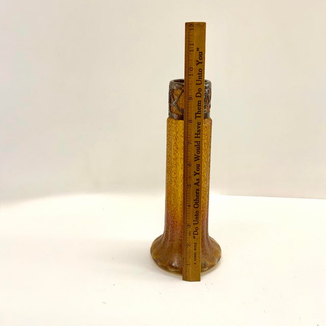 Vintage Amber Art Glass Vase With Brass Collar Mount For Sale - Image 10 of 10