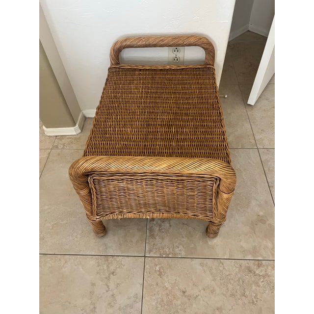 1970s 1970s Mid Century Wicker or Rattan Ottoman With Seat Cushion For Sale - Image 5 of 12