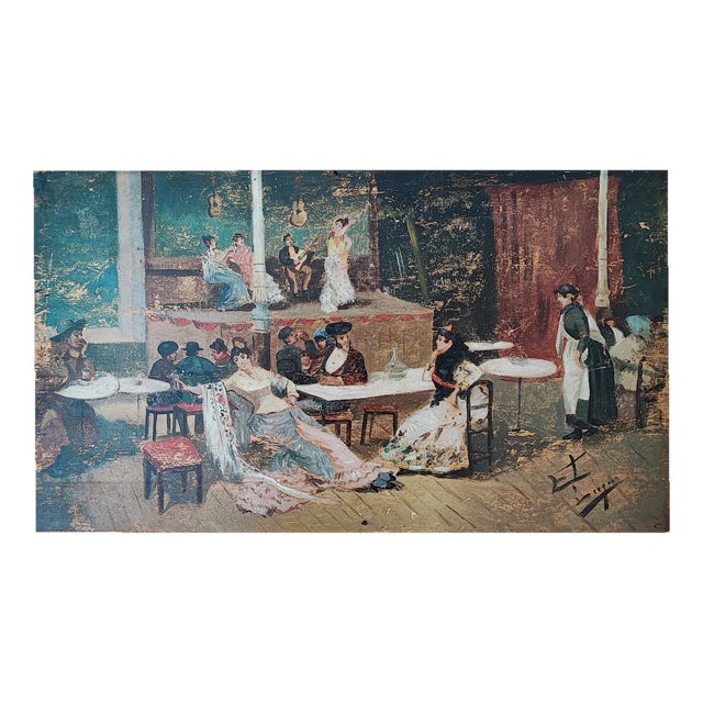 Manuel Luque, Spectacle de danse au café à Séville, Oil on Wood For Sale