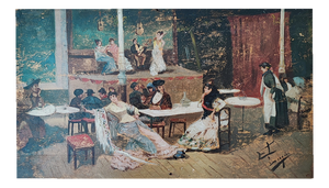 Manuel Luque, Spectacle de danse au café à Séville, Oil on Wood
