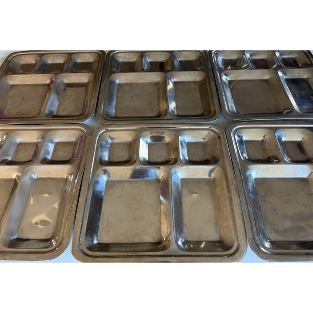 Late 20th Century Set of 6 Vintage 5 Compartment Metal Food Serving Trays For Sale - Image 5 of 9