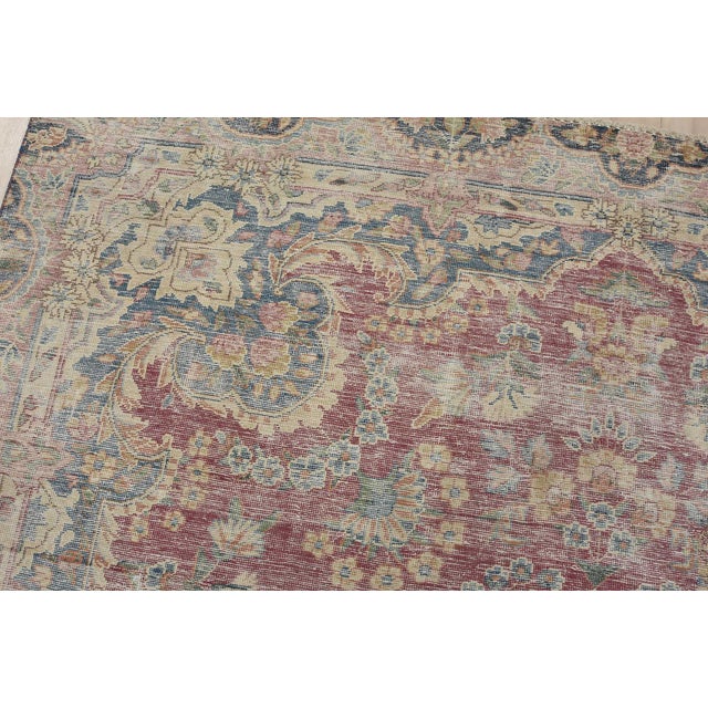 Kerman Rug 6’4” X 10’4” Pink Wool Vintage Distressed Hand-Knotted Carpet For Sale - Image 9 of 15