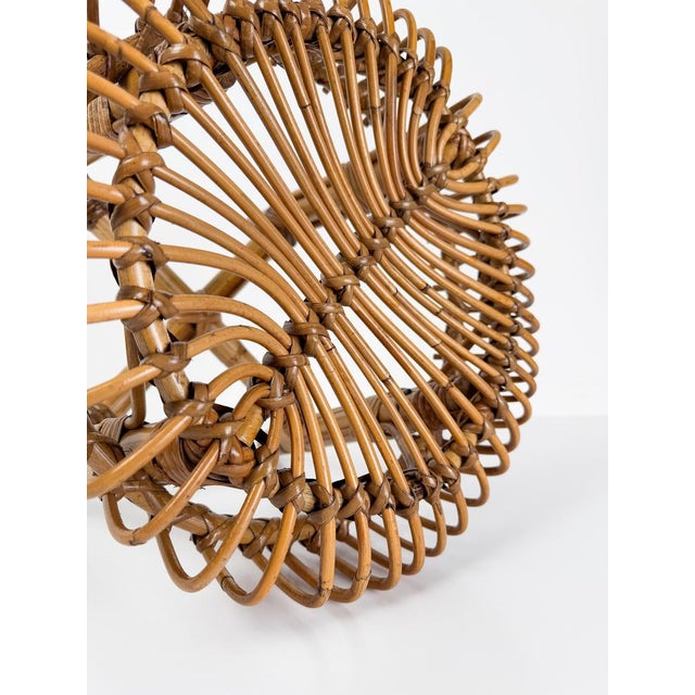 Mid-Century Italian Handcrafted Cane Bamboo & Rattan Stool in the style of Albini for Tito Agnoli, 1960s For Sale - Image 6 of 18
