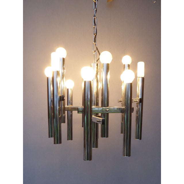 Mid-Century Modern Mid-Century Chrome Tubes Chandelier Ceiling Lamp by Gaetano Sciolari For Sale - Image 3 of 12