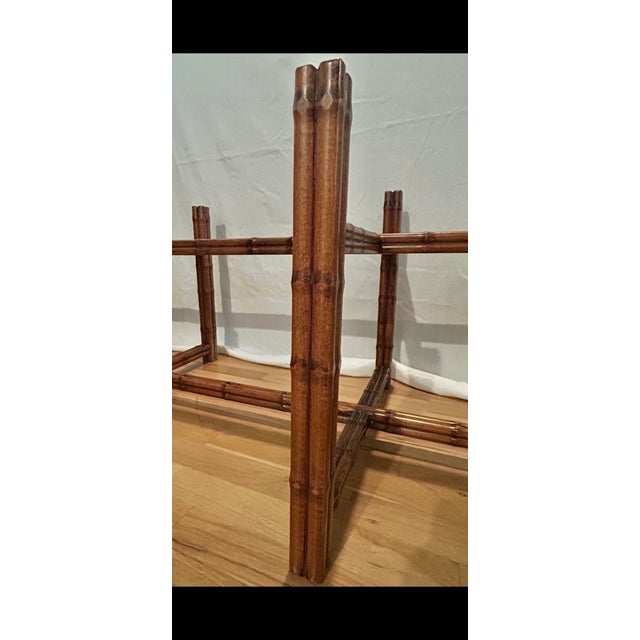 Vintage Hollywood Regency Brass Tray Top on Faux Bamboo Base Coffee Table For Sale - Image 10 of 14