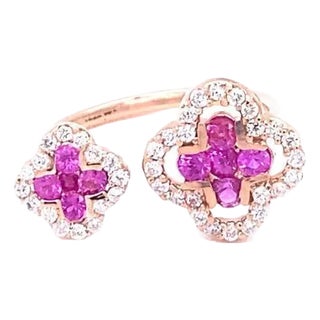 Pink Sapphire Diamond 14 Karat Rose Gold Ring, Size 6.5 For Sale