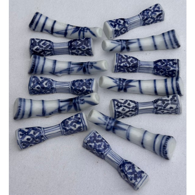 Mid-Century Asian Blue & White Fine Porcelain Knife Rests - A Baker’s Dozen For Sale - Image 9 of 18