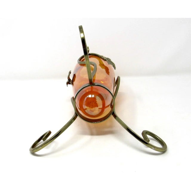 1970s Amber Ruffled Glass Amphora in Ornate Metal Stand For Sale In Los Angeles - Image 6 of 6