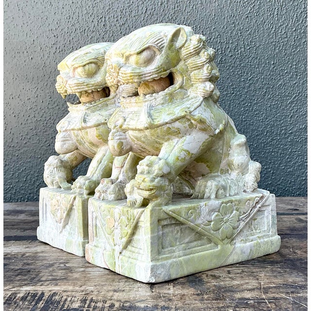 Vintage Distressed Soapstone Foo Dogs - A Pair For Sale - Image 12 of 12