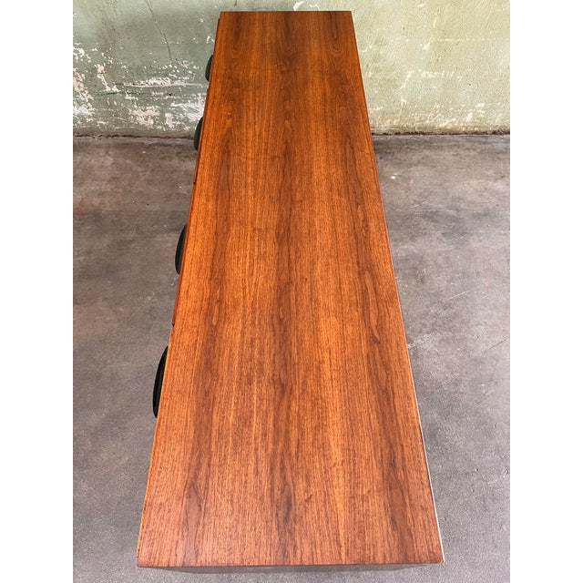Brown 1960s Jens Risom (Attributed) 72” Walnut Credenza, Refurbished W/ Restored Top For Sale - Image 8 of 12
